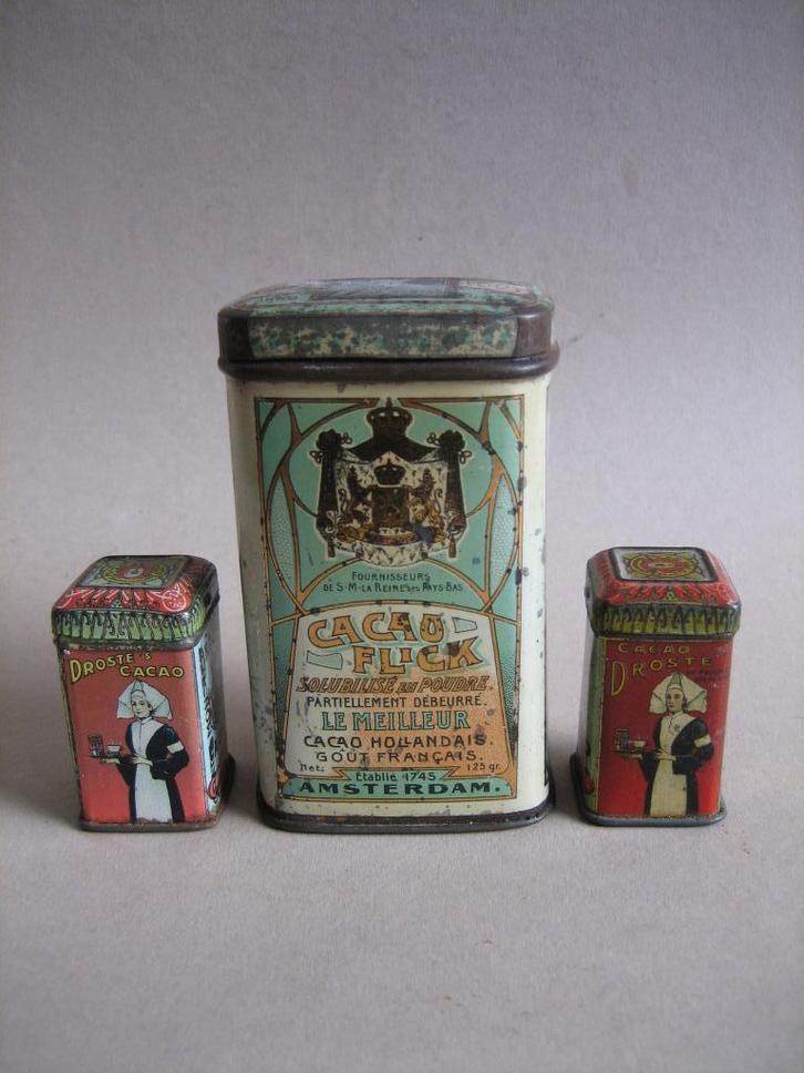Oud blikje 3x cacao : monster Droste 2x + Flick's Rembrandt, Verzamelen, Blikken, Gebruikt, Overige, Overige merken, Ophalen of Verzenden