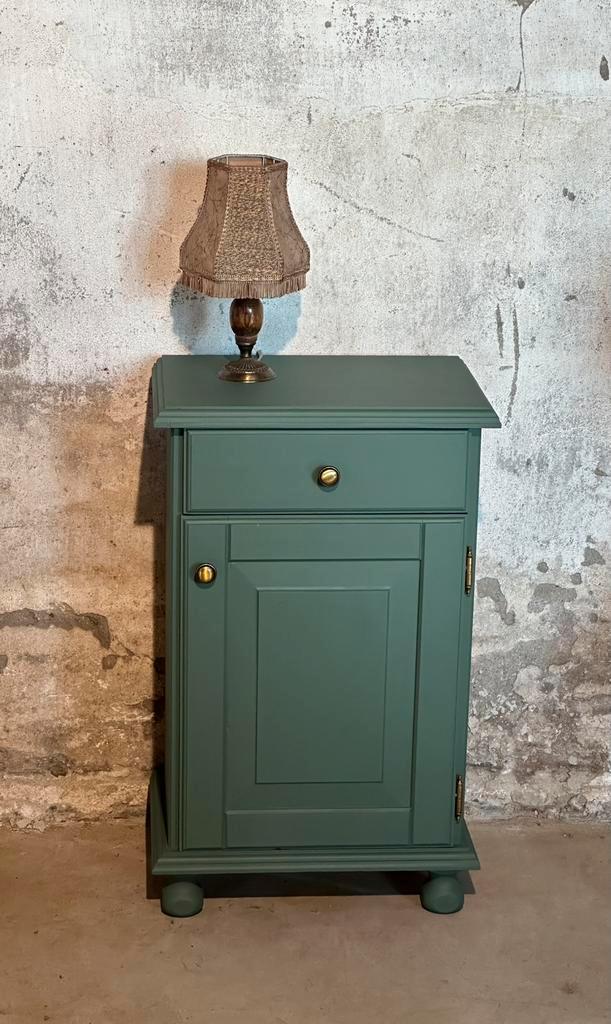 Brocante kastje - nachtkastje - groen, Antiek en Kunst, Curiosa en Brocante, Ophalen