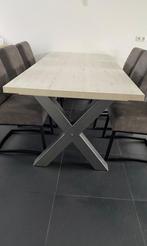 Eettafel met stoelen en salontafel, Verzenden, Zo goed als nieuw, Vijf personen of meer, 200 cm of meer