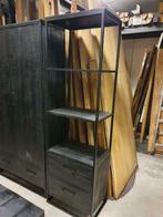 Zwarte mangohouten boekenkast met zwart metalen frame, 60cm, Huis en Inrichting, Kasten | Boekenkasten, 50 tot 100 cm, Nieuw, 25 tot 50 cm