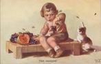 Wallie Fialkowska. Kind Poes Fruit Bijen Fraaie oude AK 1930, Verzamelen, Ansichtkaarten | Themakaarten, Verzenden, 1920 tot 1940