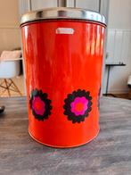Vintage Brabantia Oranje voorraadbus met Bloemen, Gebruikt, Ophalen of Verzenden, Minder dan 10 liter, Metaal