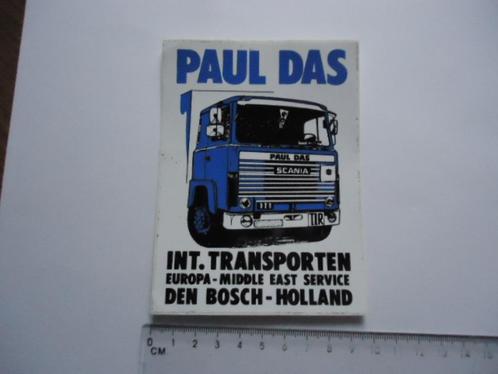 sticker oud PAUL DAS Scania truck transport den bosch retro, Verzamelen, Stickers, Zo goed als nieuw, Bedrijf of Vereniging, Verzenden