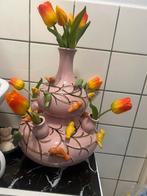 Unieke roze vaas met vogels en tulpen groot !, Antiek en Kunst, Ophalen of Verzenden