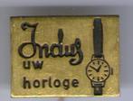 Indus uw Horloges zwart op koper speldje ( W_127 ), Verzenden, Zo goed als nieuw, Merk, Speldje of Pin