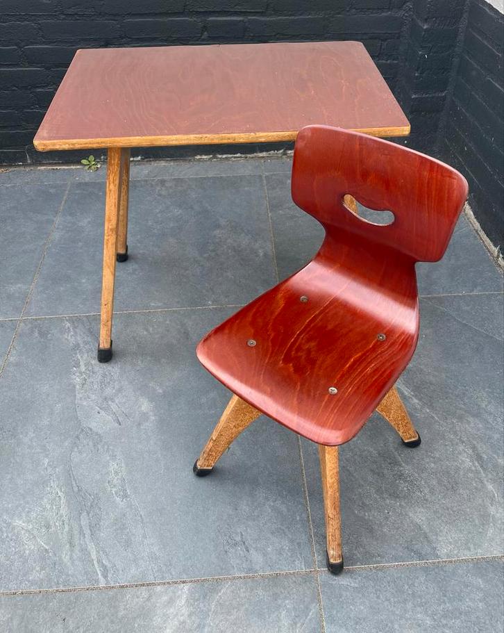 Vintage Pagholz tafel & stoel Set Hout Patina Kindermeubels, Antiek en Kunst, Antiek | Meubels | Tafels, Ophalen