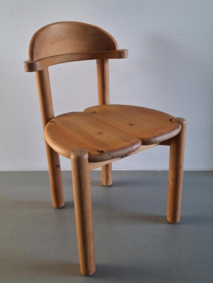 vintage robuste brutalist design grenen houten stoel, Huis en Inrichting, Stoelen, Gebruikt, Eén, Hout, Riet of Rotan, Bruin, Ophalen