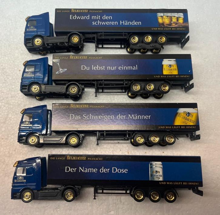 1:87 , 4x Mercedes  Actros oplegger Kulmbacher Bier., Hobby en Vrije tijd, Modelauto's | 1:87, Bus of Vrachtwagen, Overige merken