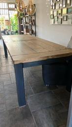 Eiken ( massief blad 5 cm  )  tafel met gecoate stalen poten, Huis en Inrichting, Tafels | Eettafels, Ophalen, Eikenhout, 200 cm of meer