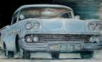 1958 Chevrolet Impala Schilderij Klassieker USA Mancave Deco, Schilderij, 125 cm of meer, Ophalen, 75 cm of meer