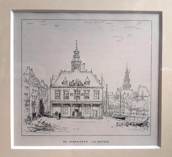 Zeeland Walcheren Beursgebouw Vlissingen Houtgravure 1881, Antiek en Kunst, Kunst | Etsen en Gravures, Ophalen of Verzenden