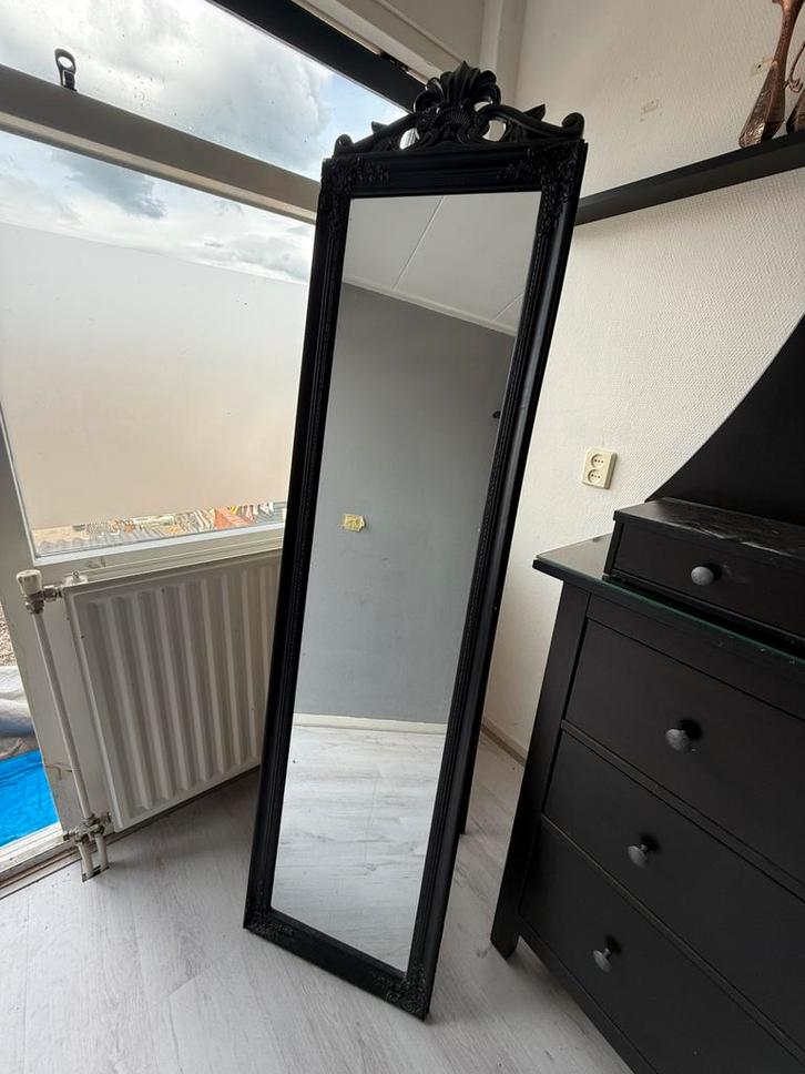 Zwarte barok spiegel - 180 x 45 cm, Huis en Inrichting, Woonaccessoires | Spiegels, Zo goed als nieuw, Minder dan 50 cm, 150 tot 200 cm