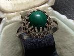 PRACHTIGE GEKEURDE ZILVER RING MET MALACHIET EDELSTEEN, Sieraden, Tassen en Uiterlijk, Verzenden, Zilver, Ring, Met edelsteen