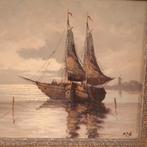 Olieverf Schilderij Boten op IJsselmeer, Verzenden