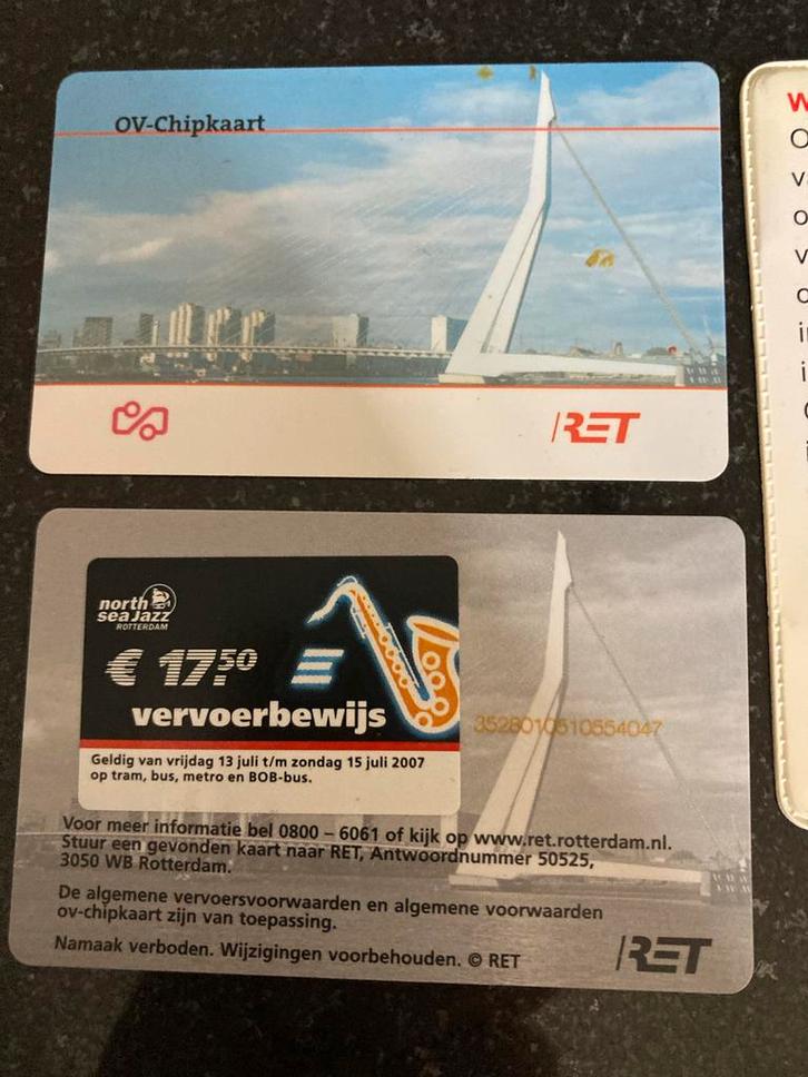 2x OV Chipkaart Rotterdam North Sea Jazz 2007, Verzamelen, Spoorwegen en Tramwegen, Gebruikt, Bus of Metro, Kaart of Prent, Ophalen of Verzenden