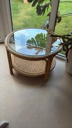 Glazen Salontafel met Rotan Onderstel, Huis en Inrichting, Rond, Minder dan 50 cm, 50 tot 100 cm, Ophalen of Verzenden