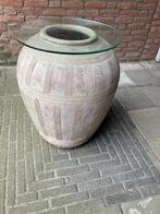 Terracotta Vaas met bijbehorende glasplaat, Huis en Inrichting, Tafels | Bijzettafels, Ophalen, Overige materialen, Rond, 55 tot 75 cm