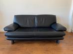 Vintage zwart leren bank, Huis en Inrichting, Banken | Bankstellen, Ophalen, 150 tot 200 cm, Tweepersoons, Rechte bank