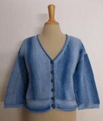 Blauw mooi handmade knitwear katoenen vestje! L/XL, Kleding | Dames, Verzenden, Zo goed als nieuw, Maat 42/44 (L), Blauw