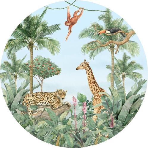 Behangcirkel Jungle dieren Giraffe, Muurcirkel zelfkl. vlies, Kinderen en Baby's, Kinderkamer | Inrichting en Decoratie, Nieuw