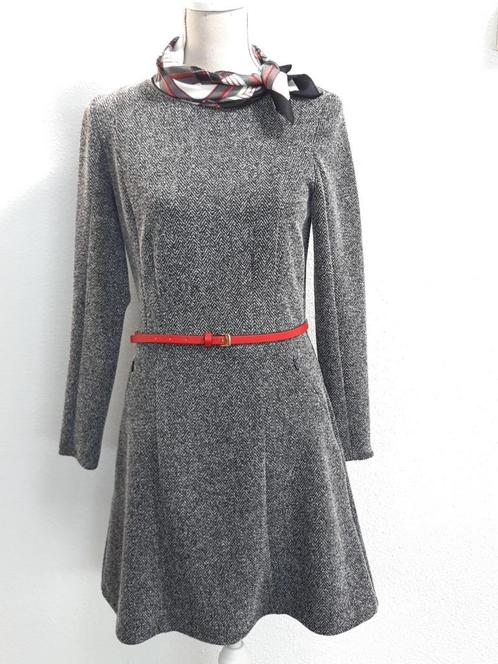 Casual grijze jurk met tweed print, Kleding | Dames, Jurken, Nieuw, Maat 36 (S), Grijs, Knielengte, Verzenden