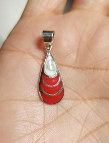 925 zilveren hanger met natuurlijke  Shiva oog, Koral/Coral beschikbaar voor biedingen