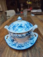 Vintage kinder Soepterrine met Schotel - Blauw Wit, Overige typen, Ophalen of Verzenden, Zo goed als nieuw, Overige stijlen
