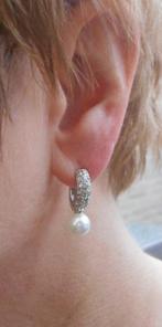 Zilveren oorbellen met steentjes en parel nr.1763, Sieraden, Tassen en Uiterlijk, Oorbellen, Ophalen of Verzenden, Zo goed als nieuw