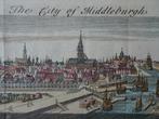 gravure kleur stad Middelburg Zeeland Henry Burgh 1725, Antiek en Kunst, Kunst | Etsen en Gravures, Verzenden