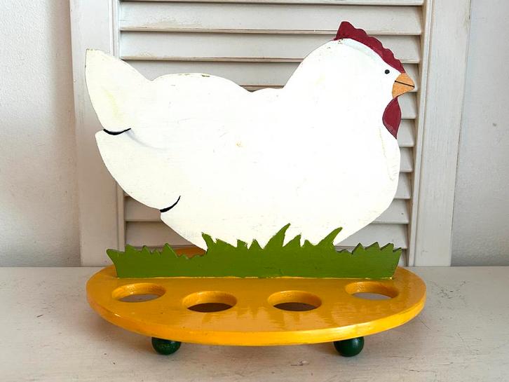 Vintage staande houten kip als eierschaal 27x20, Diversen, Pasen, Gebruikt, Ophalen