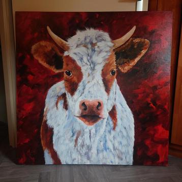 Koe schilderij van Barbara de Jong - 100x100cm beschikbaar voor biedingen