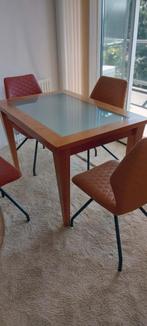 Eethoek met glas in blad compleet met 4 stoelen, Ophalen, Gebruikt, 100 tot 150 cm, 50 tot 100 cm
