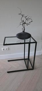 Bijzettafel laptoptafel  60x35x55 zwart met glazen blad, Ophalen, Gebruikt, Hoogslaper, Eenpersoons