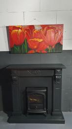 Brocante schilderij Tulpen op canvas. 100 x 50 cm. S32