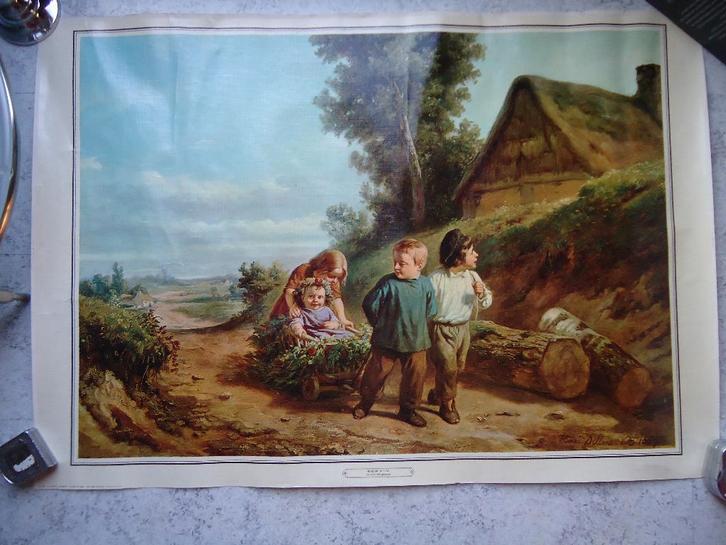 Hendrik Dillens 19 de eeuw spelende kinderen 80X60 cm., Antiek en Kunst, Curiosa en Brocante, Verzenden