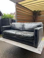 Vintage design zwart leren tweezitsbank met nagelkopdetails, Antiek en Kunst, Antiek | Meubels | Stoelen en Banken, Ophalen