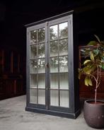 Stoere franse vitrinekast | Zwarte grenen buffetkast  #2358, Huis en Inrichting, Kasten | Vitrinekasten, Niet ingevuld, 100 tot 150 cm