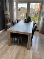 Landelijke eettafel steigerhout met Bongerd eetkamerstoelen, Ophalen, Gebruikt, Landelijk sober, 200 cm of meer