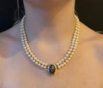 Roosdiamant blauw glas antiek slot goud parel ketting dame, Sieraden, Tassen en Uiterlijk, Antieke sieraden, Ophalen of Verzenden