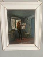 Klein Schilderij: Man Leest Krant, Ophalen of Verzenden