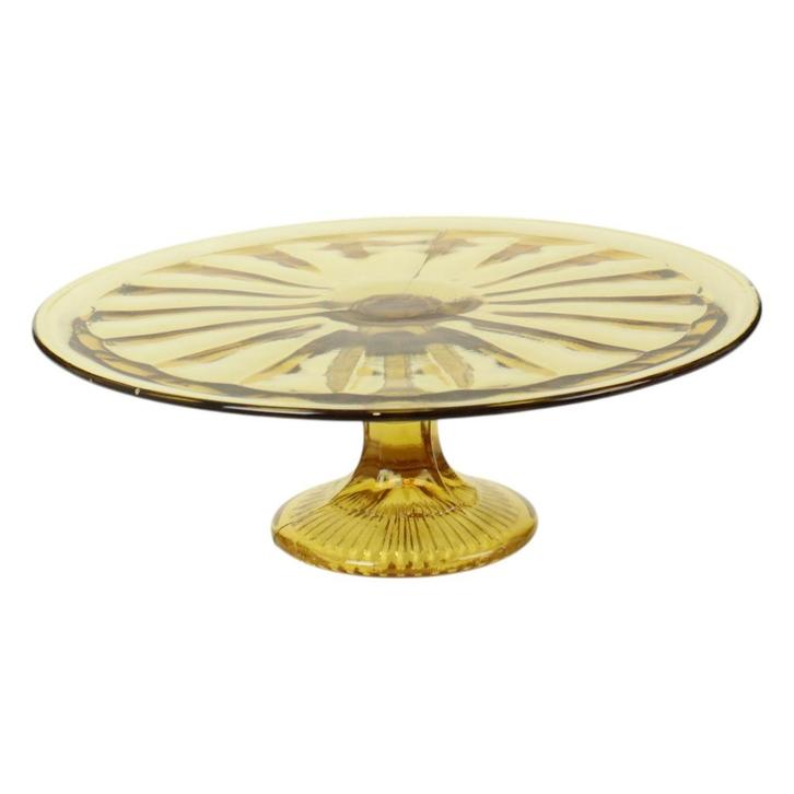 Art Deco Amber Taartschotel Gebak Schaal Depression Glass, Antiek en Kunst, Antiek | Schalen, Ophalen of Verzenden