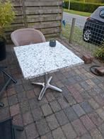 Buiten tafeltje 80 x 80 cm, hoogte 75 cm, chromen voet, Tuin en Terras, Tuinsets en Loungesets, Ophalen of Verzenden, Zo goed als nieuw