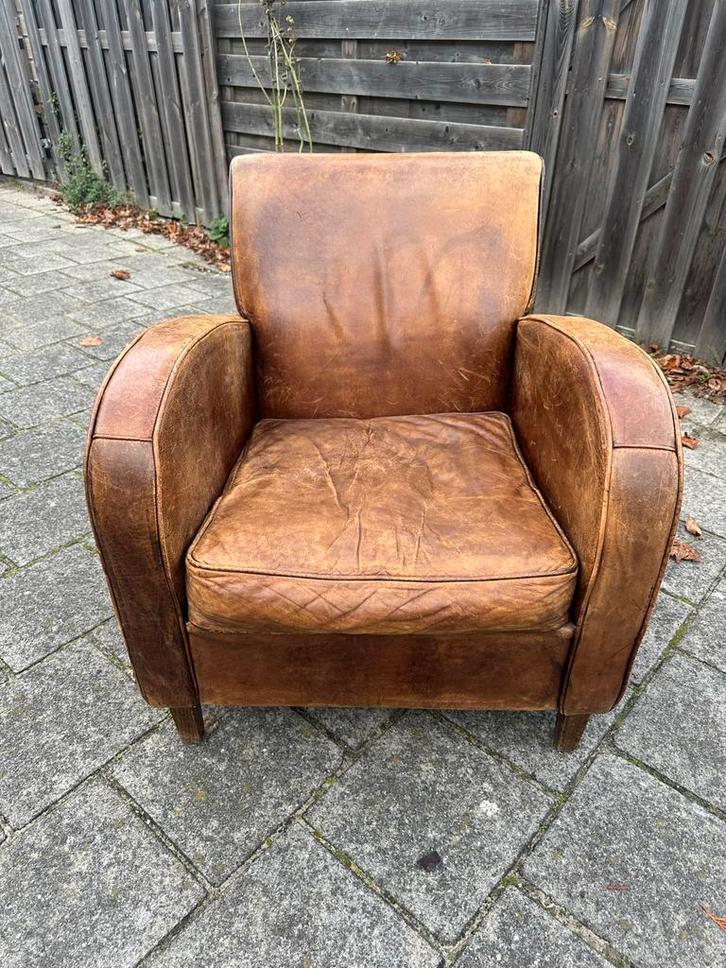 Vintage Schapenleren Fauteuil Wagewiel, Huis en Inrichting, Fauteuils, Gebruikt, Leer, 75 tot 100 cm, Ophalen of Verzenden