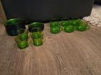 Groene Luminarc Kopjes en Schotels Set, Huis en Inrichting, Keuken | Servies, Gebruikt, Ophalen of Verzenden, Glas, Effen