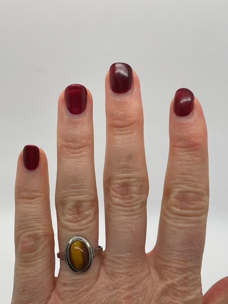 C306 Prachtige zilveren ring tijgeroog steen maat 18,5, Ophalen of Verzenden, Zilver, Ring, Met edelsteen