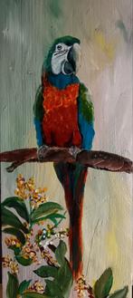 Papagaai geschilderd op steigerhout, Antiek en Kunst, Ophalen