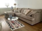 'Rofra Brighton 3 zits en poef/voetenbank Beige fluweel, Ophalen, 75 tot 100 cm, Zo goed als nieuw, Rechte bank