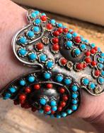 Armband Oude Etnische Berbers Zilver Blauw Rode Steentjes, Ophalen of Verzenden, Gebruikt, Zilver, Zilver