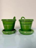 2 kleine groene hangbloempotten - wand bloempotten, Tuin en Terras, Rond, Ophalen of Verzenden, Zo goed als nieuw, Aardewerk