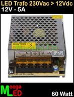 LED Trafo Voeding Adapter Driver - 230V > 12V - 5A = 60W - O, Ophalen of Verzenden, Nieuw, LEDtrafo